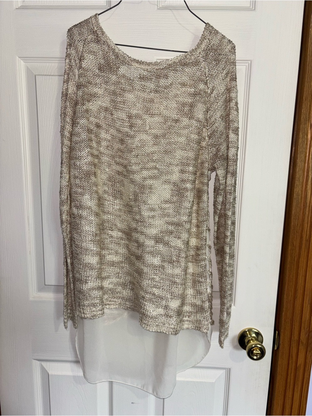 A'Reve Cream & Taupe Knit Layered Blouse